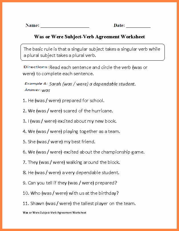 Subject Verb Agreement Worksheet Awesome 5 Subject Verb Agreement Worksheets for Kids