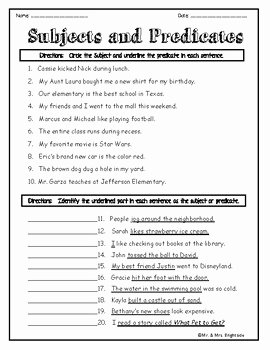 Subjects and Predicates Worksheet Beautiful Identifying Subjects and Predicates Worksheet by Mr and