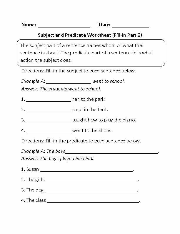 Subjects and Predicates Worksheet Inspirational Englishlinx