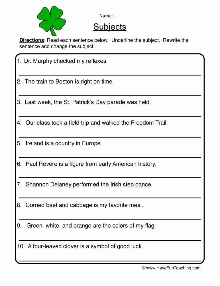 Subjects and Predicates Worksheet Inspirational Subject and Predicate Worksheet Rd Grade Consonant Science
