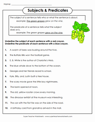 Subjects and Predicates Worksheet Inspirational Subject and Predicate Worksheets