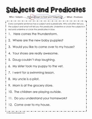 Subjects and Predicates Worksheet Lovely Subject and Predicate Worksheet Worksheets