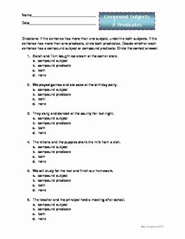 Subjects and Predicates Worksheet New Pound Subjects &amp; Predicates Worksheet by Marylou