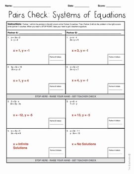 Substitution Method Worksheet Answer Key Best Of Pairs Check Activity solving Systems Of Equations