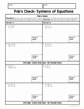 Substitution Method Worksheet Answer Key Best Of Pairs Check Activity solving Systems Of Equations