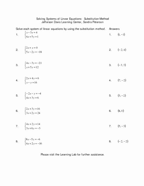 Substitution Method Worksheet Answer Key Inspirational Linear Equations Lesson Plans &amp; Worksheets