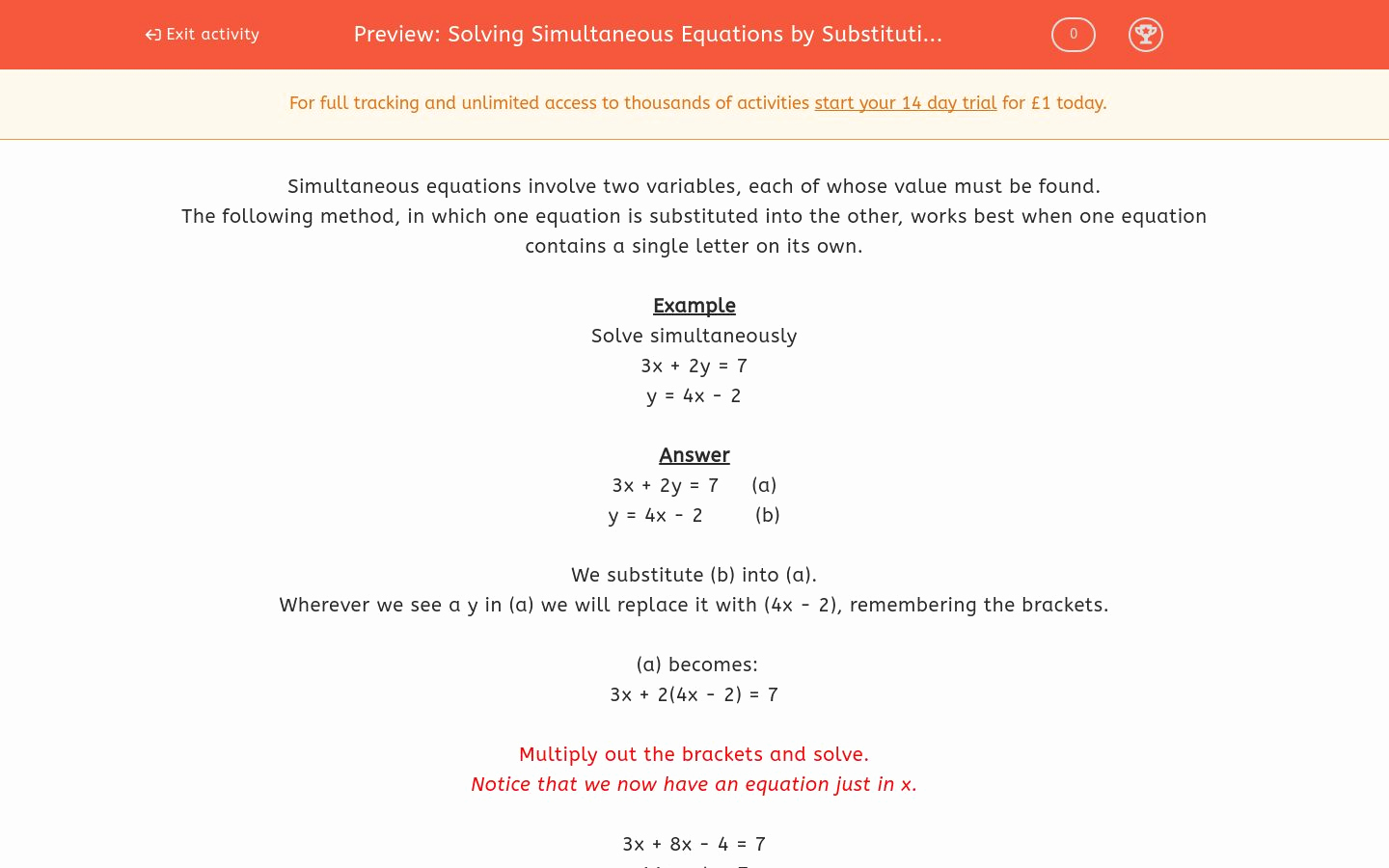 Substitution Method Worksheet Answer Key Lovely solving Simultaneous Equations by Substitution 1