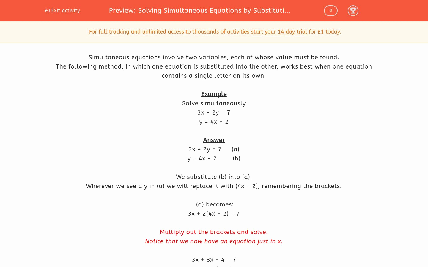 Substitution Method Worksheet Answer Key