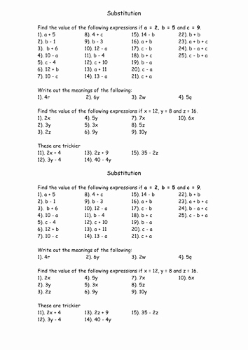 Substitution Method Worksheet Answers Awesome Simple Substitution Worksheet Ks3 Lower Ability by