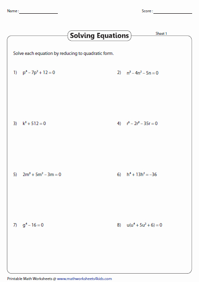 Substitution Method Worksheet Answers Beautiful Quadratic formula Worksheets