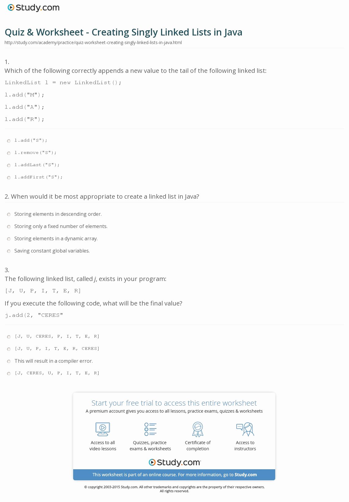 Substitution Method Worksheet Answers Beautiful Quiz &amp; Worksheet Creating Singly Linked Lists In Java
