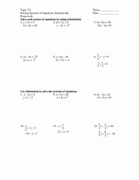 Substitution Method Worksheet Answers Beautiful Systems Equations Substitution Worksheet