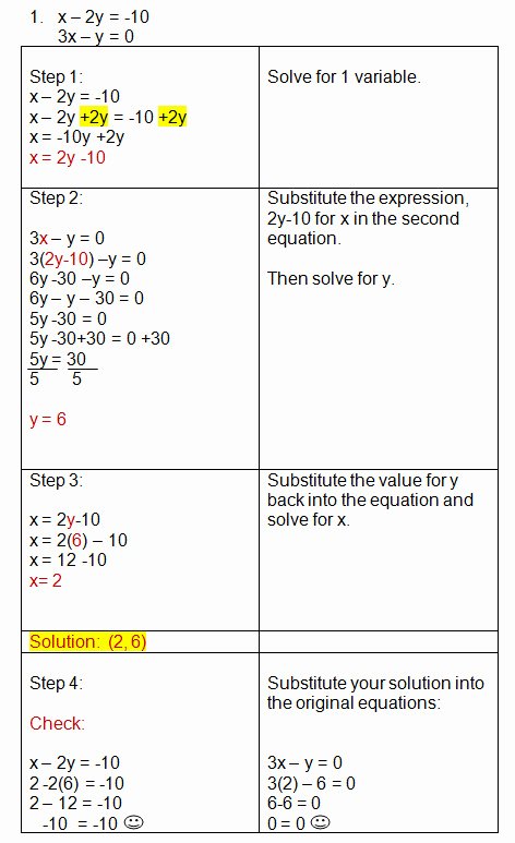 Substitution Method Worksheet Answers Lovely solving Systems Equations by Substitution Worksheet