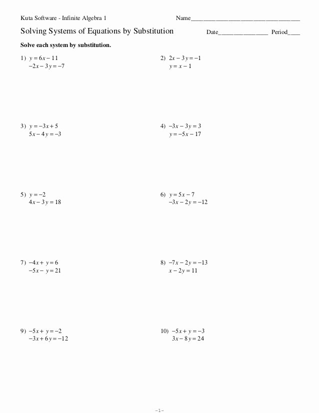 Substitution Method Worksheet Answers Luxury Systems Of Equations Substitution Worksheet