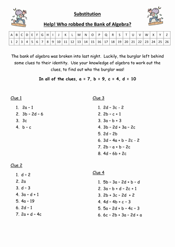 Substitution Method Worksheet Answers New Substitution Bank Of Algebra Code Breaker by Monkeyfig