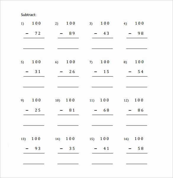 Subtracting Across Zero Worksheet Awesome Sample Subtraction Across Zeros Worksheet 10 Documents