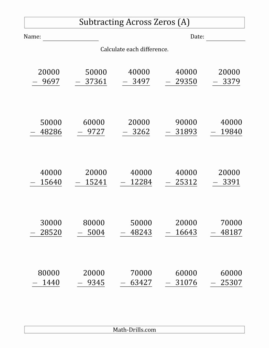 Subtracting Across Zeros Worksheet Beautiful Subtracting Across Zeros From Multiples Of A