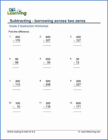 Subtracting Across Zeros Worksheet Inspirational Grade 3 Subtraction Worksheets Regrouping Across Two