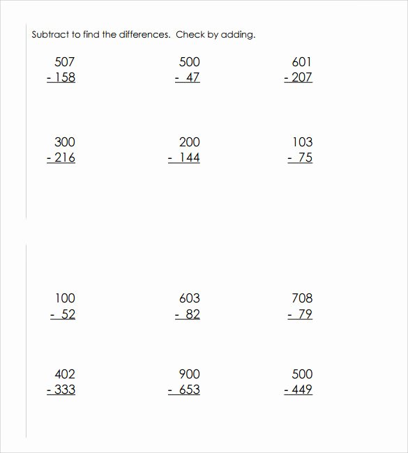 Subtracting Across Zeros Worksheet Unique Sample Subtraction Across Zeros Worksheet 10 Documents