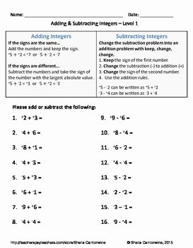 Subtracting Integers Worksheet Pdf Awesome Adding and Subtracting Integers Differentiated Worksheets