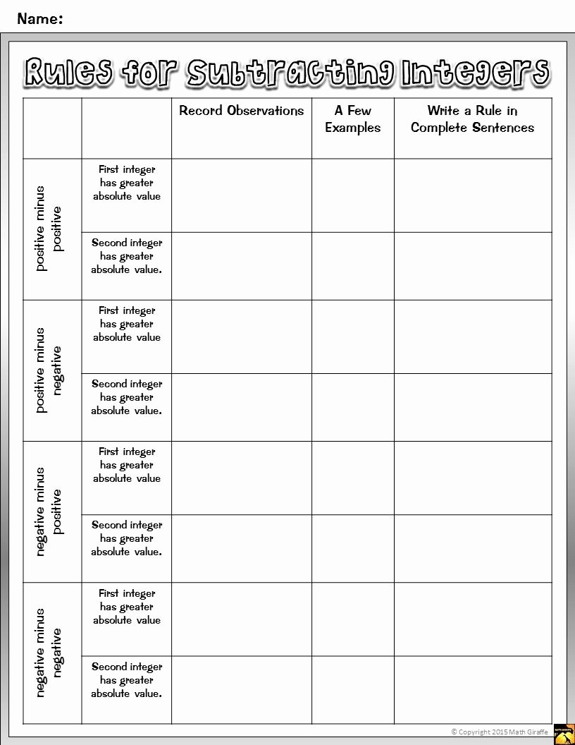Subtracting Integers Worksheet Pdf Best Of Free Pdf Teaching Integer Addition and