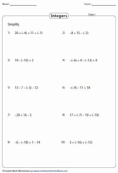 Subtracting Integers Worksheet Pdf Inspirational Adding and Subtracting Integers Worksheets