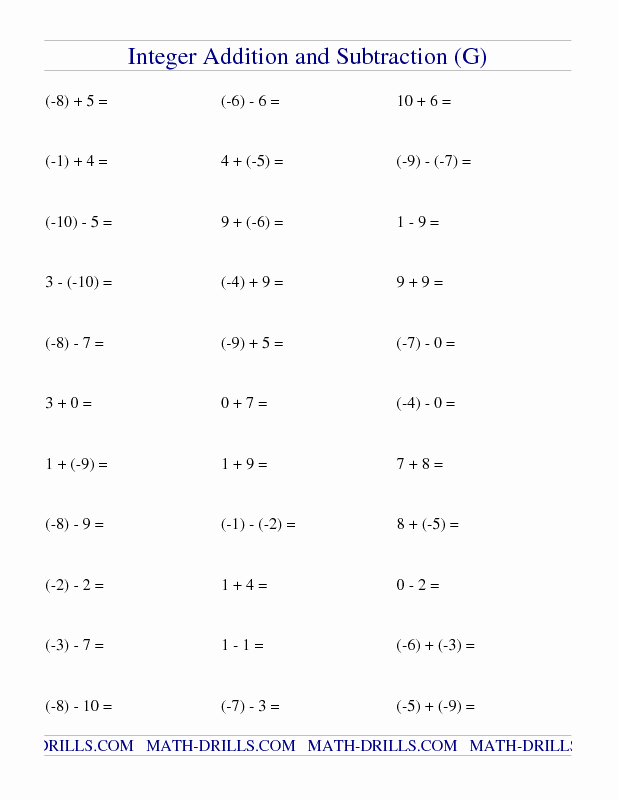 Subtraction Of Integers Worksheet Printable Word Searches