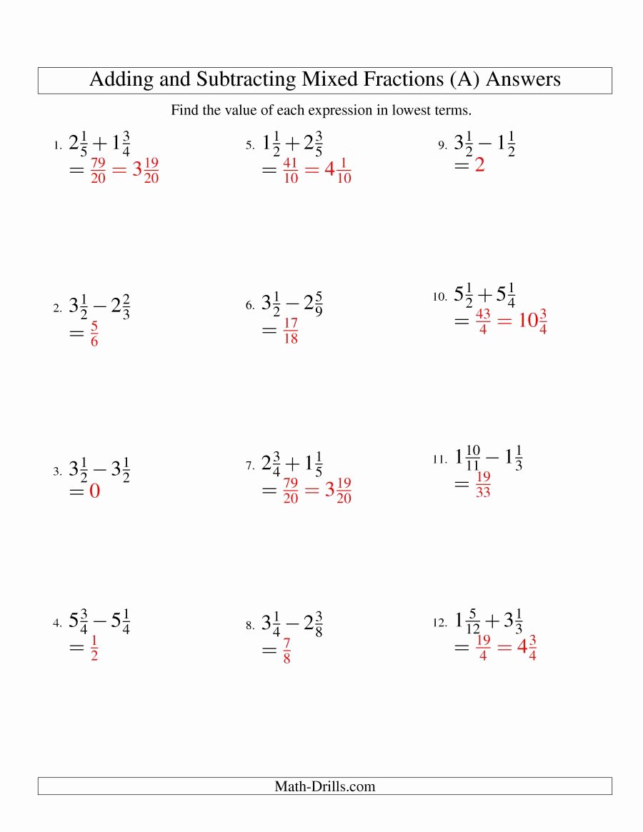 Subtracting Mixed Numbers Worksheet Awesome Mixed Numbers Addition and Subtraction Worksheet
