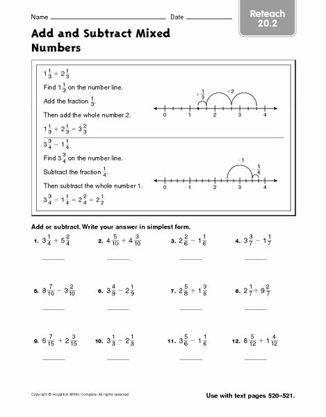 Subtracting Mixed Numbers Worksheet Best Of Add and Subtract Mixed Numbers Reteach 20 2 Worksheet