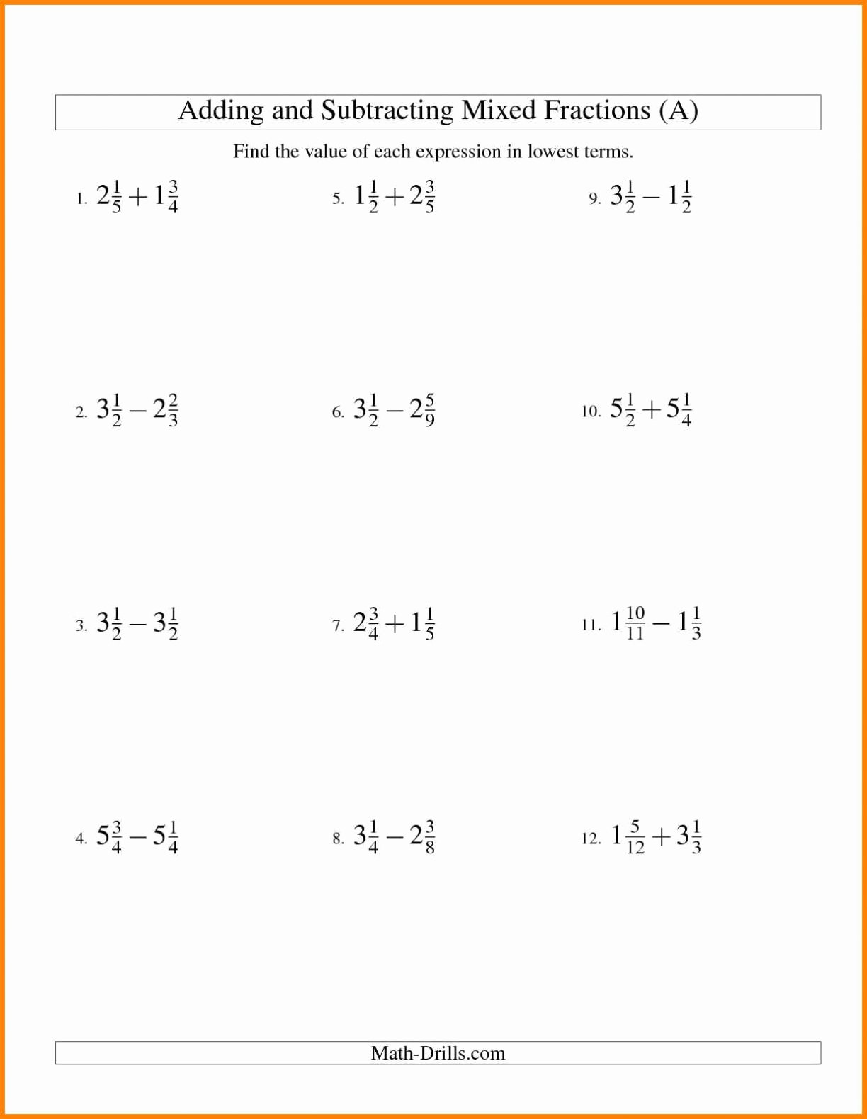 Subtracting Mixed Numbers Worksheet Fresh Math Problems for 9th Graders Worksheets Worksheet
