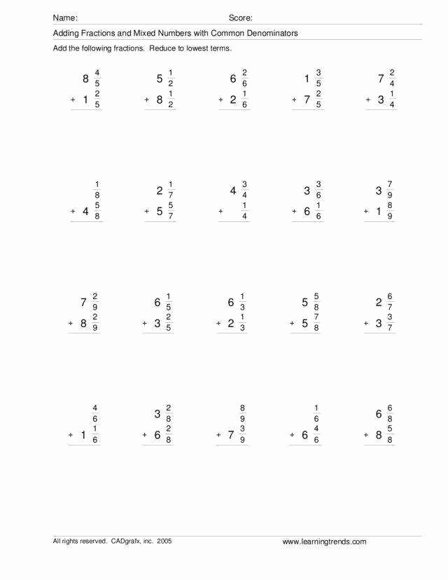 Subtracting Mixed Numbers Worksheet Lovely Add and Subtract Fractions Worksheet