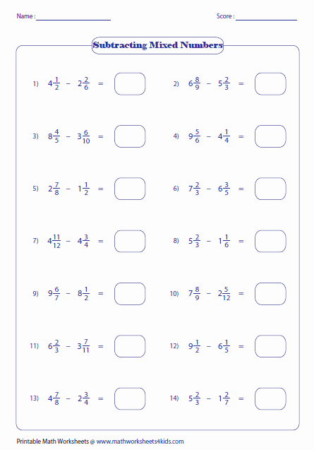 Subtracting Mixed Numbers Worksheet New Subtracting Fractions Worksheets