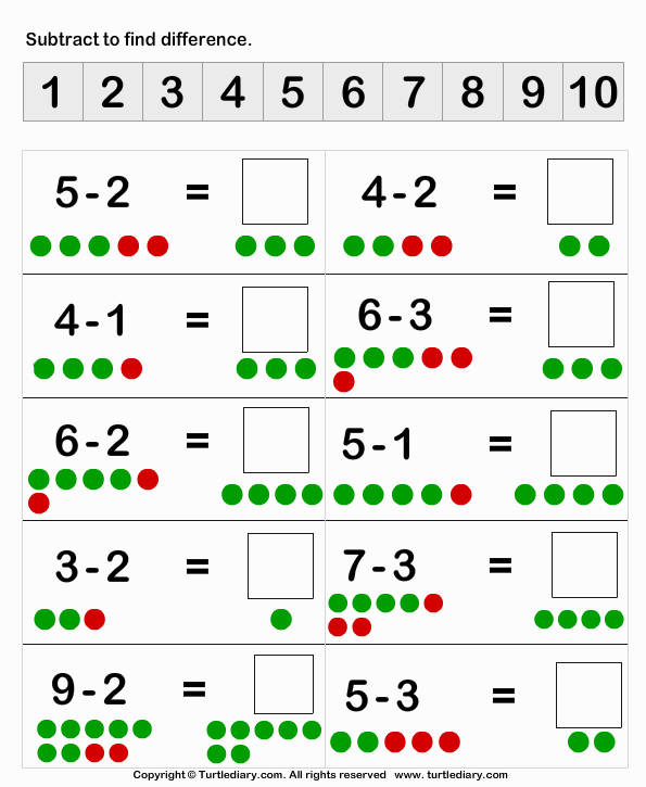 Subtraction Worksheet for Kindergarten Awesome Subtracting Using Dot Figures Worksheet Turtle Diary