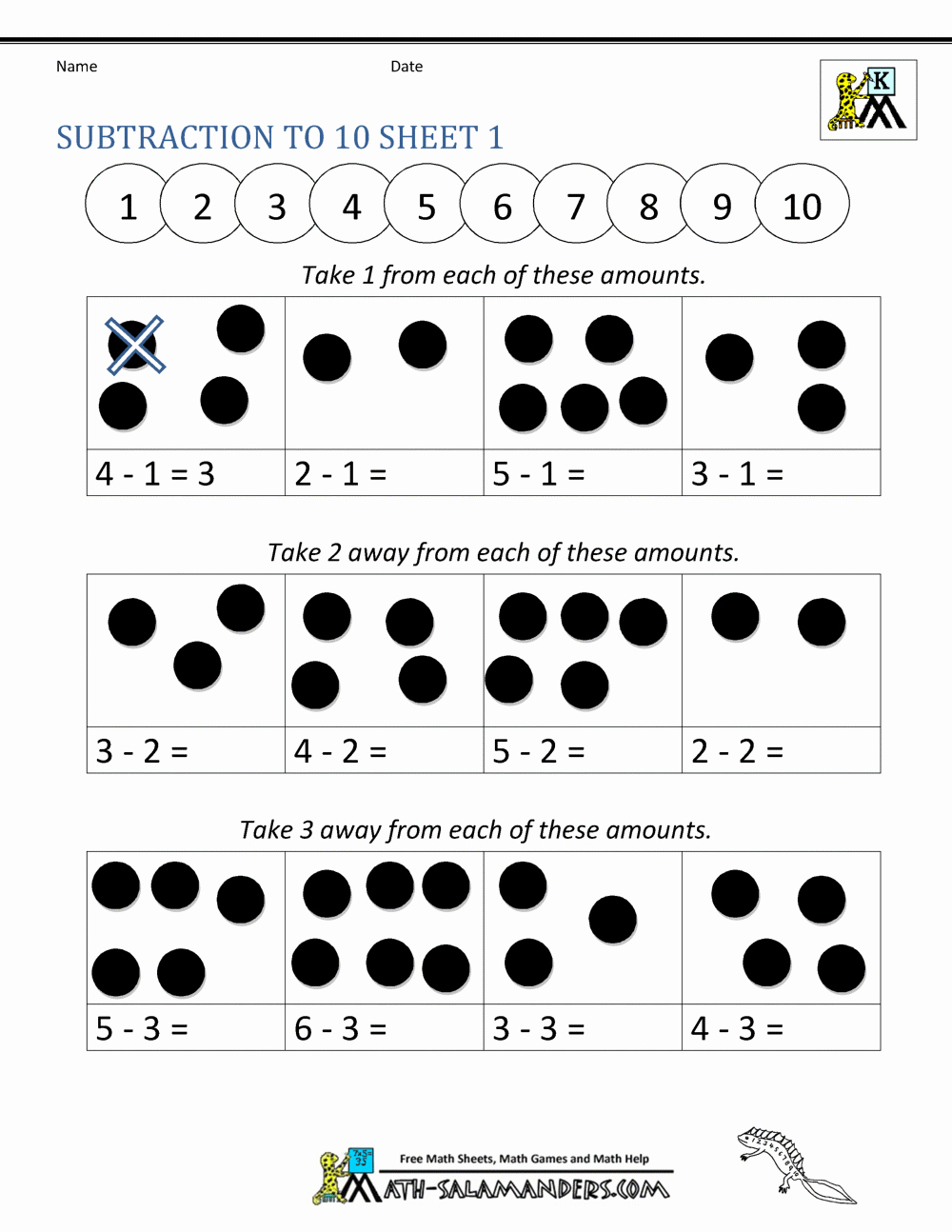Subtraction Worksheet for Kindergarten New Subtraction to 10 Worksheets