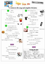 Super Size Me Worksheet Answers Awesome Super Size Me song Of the Film Esl Worksheet by