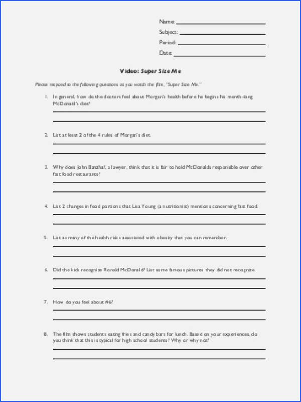Super Size Me Worksheet Answers Awesome Supersize Me Worksheet Answers