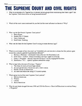 Supreme Court Cases Worksheet Answers Elegant the Supreme Court &amp; Civil Rights Reading Worksheet by