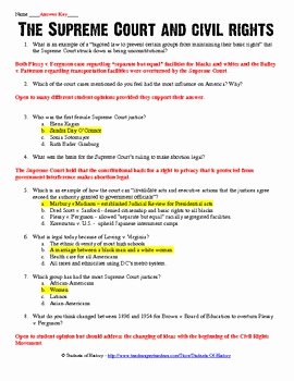Supreme Court Cases Worksheet Answers Inspirational the Supreme Court &amp; Civil Rights Reading Worksheet by