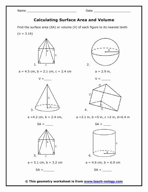 Surface area and Volume Worksheet Awesome Calculating Surface area and Volume
