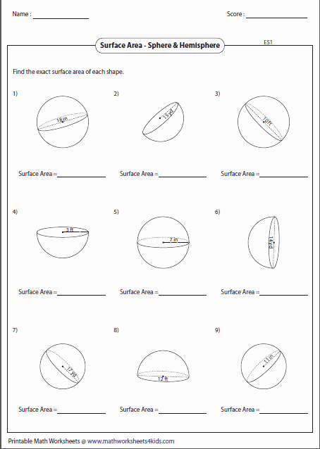 Surface area and Volume Worksheet Elegant Surface area Worksheets