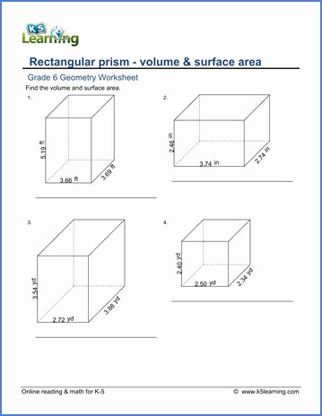 Surface area and Volume Worksheet Inspirational Grade 6 Math Worksheet Geometry Volume &amp; Surface area