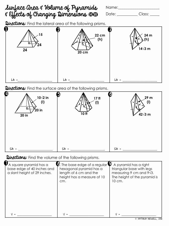 Surface area and Volume Worksheet Luxury Surface area and Volume Of Pyramids Unit