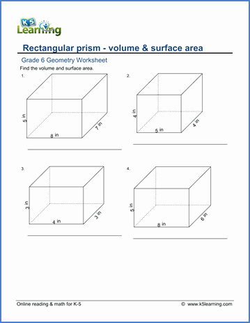 Surface area and Volume Worksheet New Grade 6 Worksheets Volume &amp; Surface area Of Rectangular