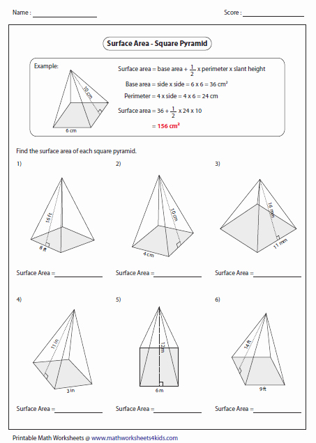 Surface area Of Pyramid Worksheet Beautiful Surface area Worksheets