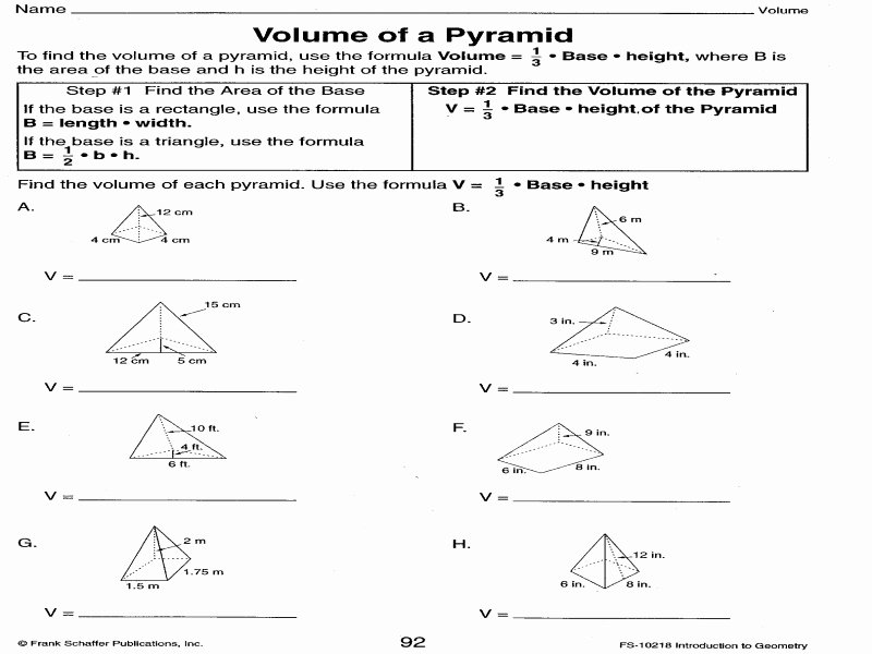 Surface area Of Pyramid Worksheet Elegant Surface area Pyramids Worksheet Free Printable Worksheets
