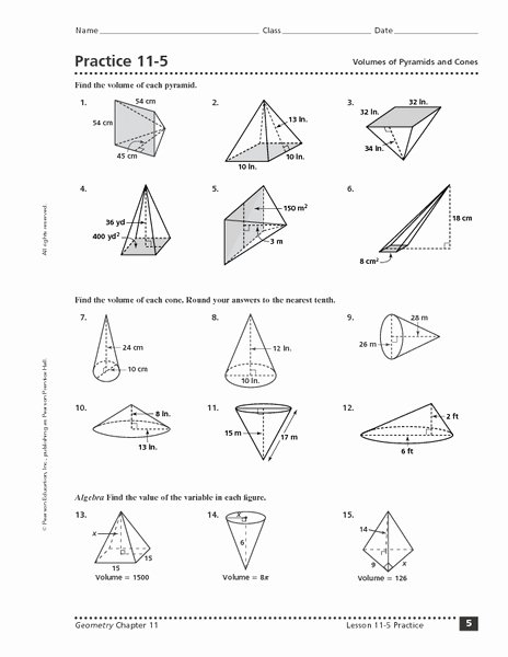 Surface area Of Pyramid Worksheet Lovely Practice 11 5 Volumes Of Pyramids and Cones Worksheet for