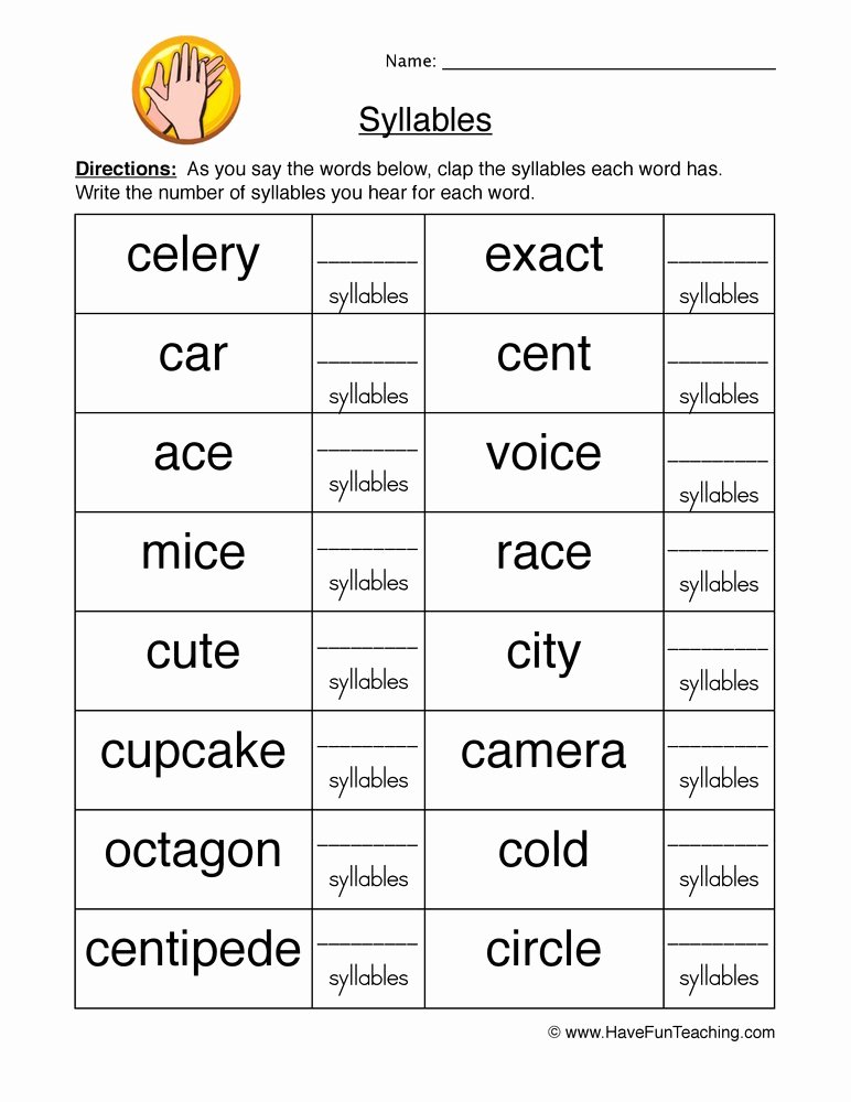 Syllable Worksheet for Kindergarten Elegant Syllable Worksheets Have Fun Teaching
