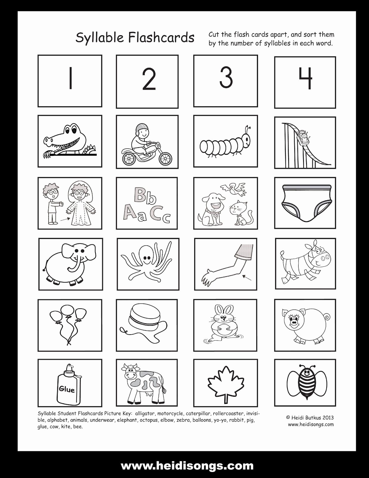 Syllable Worksheet for Kindergarten Inspirational Heidisongs Resource Small Syllable Flash Cards to Send