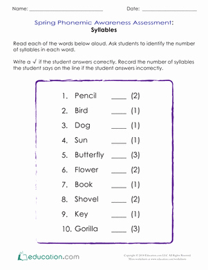Syllables Worksheet for Kindergarten Beautiful Spring Phonemic Awareness assessment Syllables