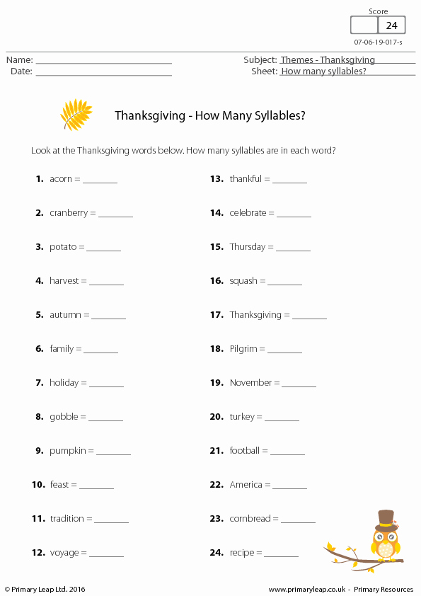 Syllables Worksheet for Kindergarten Beautiful Thanksgiving Worksheet How Many Syllables
